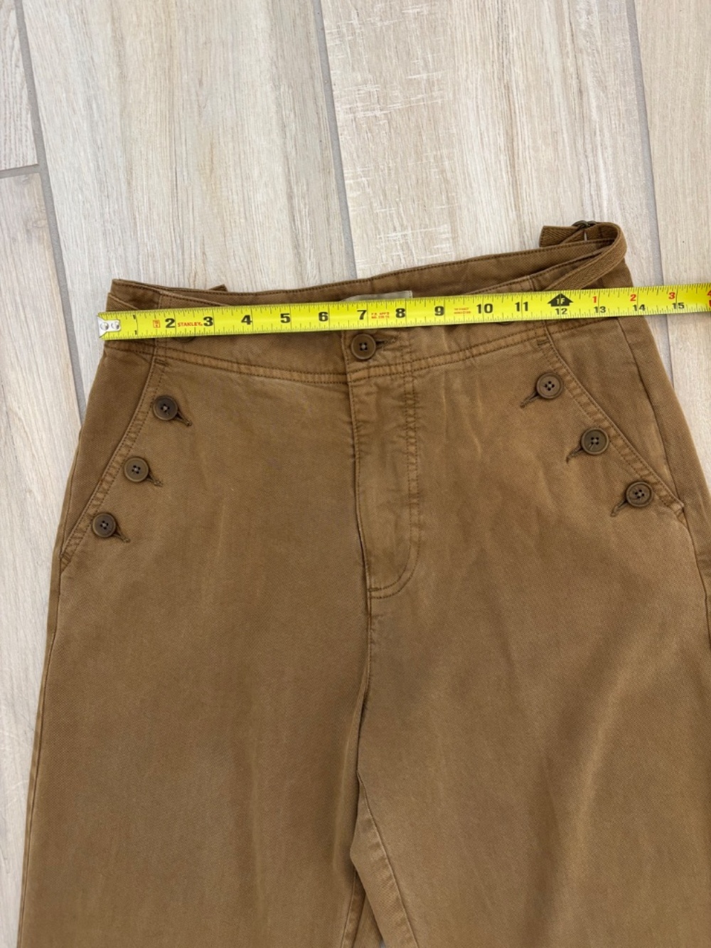 Sundance Oaklee Easy Tencel Pants  Khaki Wide Leg Button Detail Size 2 - Picture 10 of 11